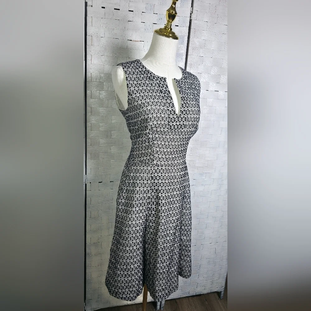 J. Crew Black and White Geometric Midi Dress